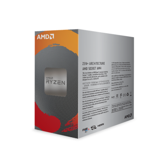 CPU AMD Ryzen 3 3200G, with Wraith Stealth cooler/ 3.6 GHz (4.0 GHz with boost) / 6MB / 4 cores 4 threads / Radeon Vega 8 / 65W / Socket AM4