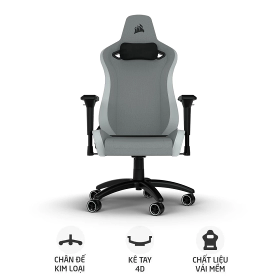 Ghế Gaming Corsair TC200 Fabric | Light Grey - White (CF-9010048-WW)