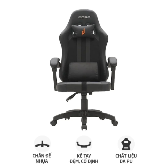 Ghế Gaming E-Dra Yummy EGC232 V2, Chân Xoay, Màu Đen