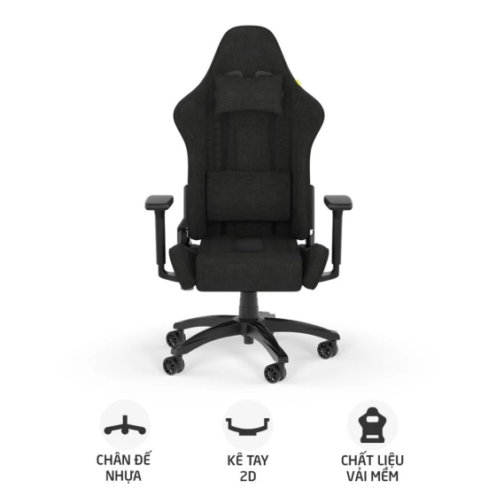 Ghế Gaming Corsair TC100 RELAXED Fabric | Đen